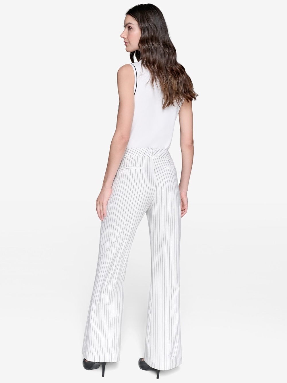 Karl Lagerfeld White Wide-Leg Pinstripe Trousers - Picture 5 of 6